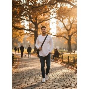 Abercrombie & Fitch White Mens Long Sleeve T Shirt.  Size M. With Black Writing.